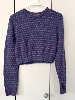 Divided cropped Purple and Blue Crew Neck Sweater